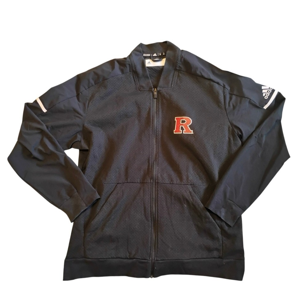 Adidas Rutgers Scarlet Knights Full Zip Jacket Mens 2XL Black‎ R Logo Athletic